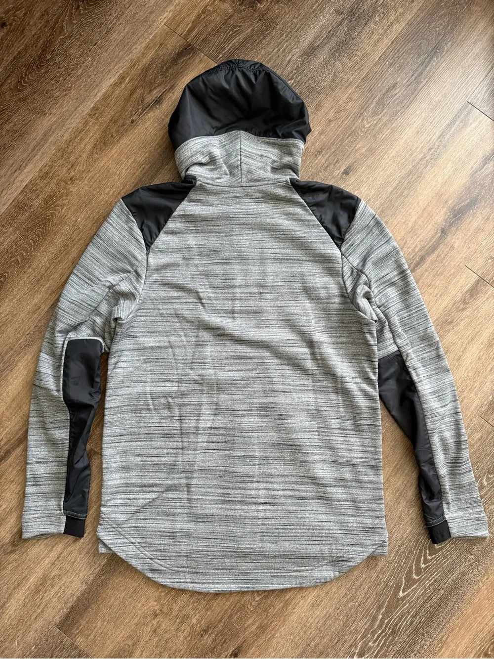 Nike Black and Gray Hooded Full-Zip Jacket with White Swoosh